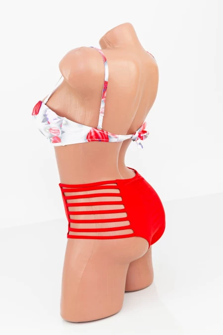 Costum de Baie Dama 2 Piese F28 Alb-Rosu » meishop.life