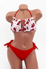 Costum de Baie Dama 2 Piese F62 Alb-Rosu » meishop.life