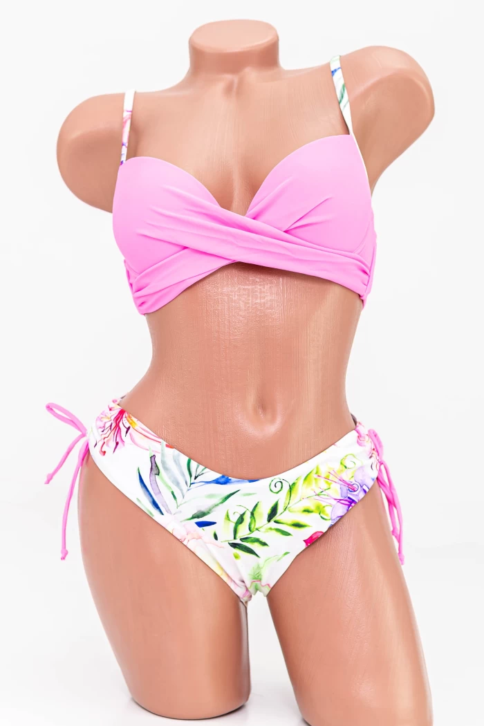 Costum de Baie Dama 2 Piese H08-2 Roz-Alb » meishop.life