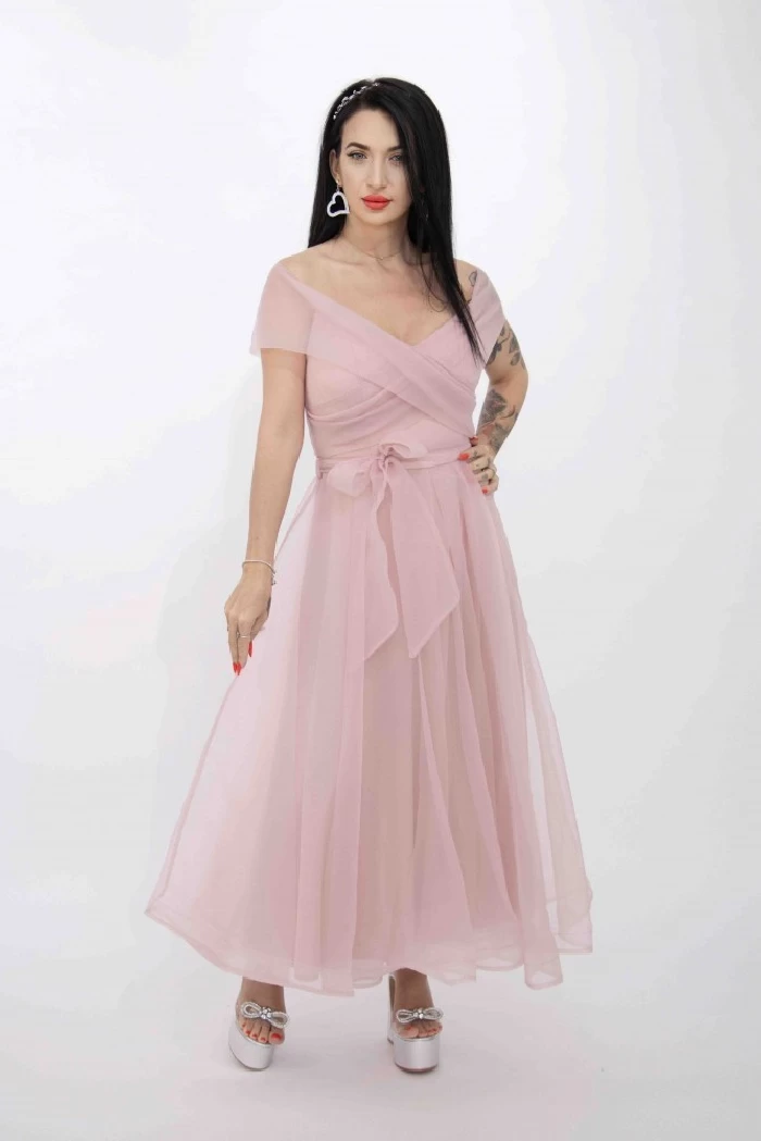 Rochie Dama RM3079 Roz Pudra » meishop.life