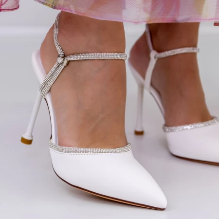 Pantofi cu Toc subtire 3DC19 Alb » meishop.life