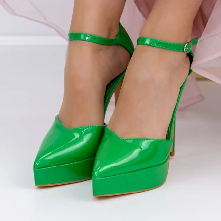 Pantofi cu Toc subtire si Platforma 3XKK9 Verde » meishop.life