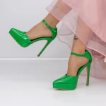Pantofi cu Toc subtire si Platforma 3XKK9 Verde » meishop.life
