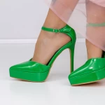 Pantofi cu Toc subtire si Platforma 3XKK9 Verde » meishop.life