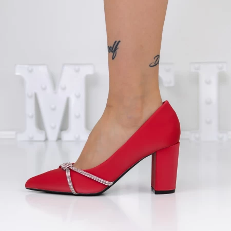 Pantofi cu Toc gros 3XKK16 Rosu » meishop.life