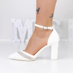Pantofi cu Toc gros 3XKK19 Alb » meishop.life