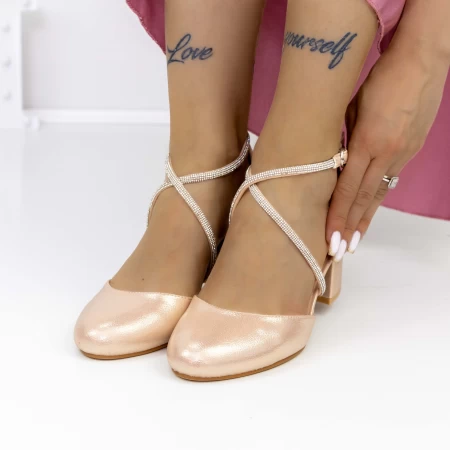 Pantofi cu Toc gros 2YXD62 Champagne » meishop.life