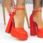 Pantofi cu Toc gros si Platforma 3KV2 Rosu inchis » meishop.life