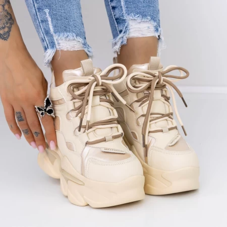 Ghete Dama cu Platforma 3SJN7 Bej » meishop.life