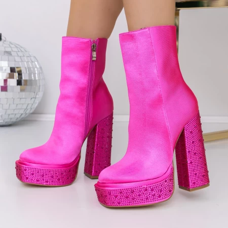 Botine Dama cu Toc gros si platforma 3KV11 Roz » meishop.life