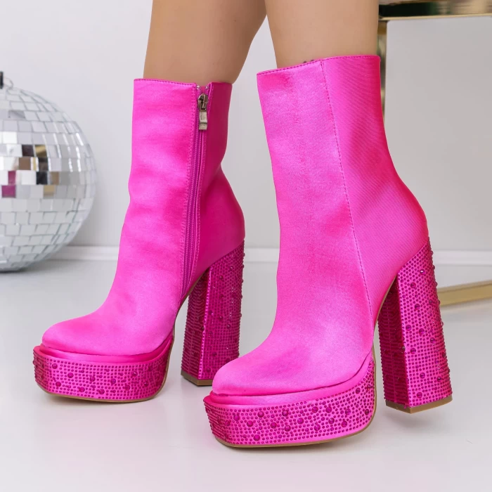 Botine Dama cu Toc gros si platforma 3KV11 Roz » meishop.life