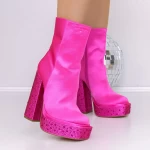 Botine Dama cu Toc gros si platforma 3KV11 Roz » meishop.life