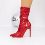 Botine Dama cu Toc subtire 3YJ6 Rosu » meishop.life