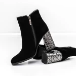 Botine Dama cu toc gros K9071-80B Negru » meishop.life