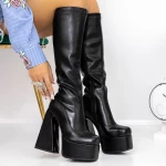 Cizme Dama cu toc gros si platforma 3MN3 Negru » meishop.life