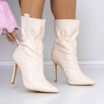 Botine Dama cu Toc subtire 3LB11 Bej deschis » meishop.life