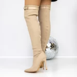 Cizme Dama cu Toc subtire 3XKK35 Bej » meishop.life