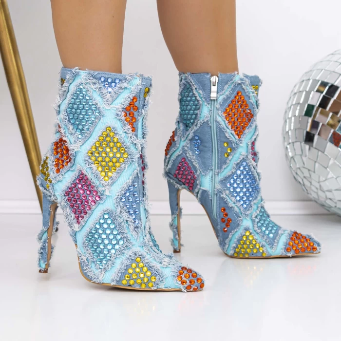Botine Dama cu Toc subtire 3ZW9 Albastru » meishop.life