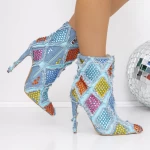 Botine Dama cu Toc subtire 3ZW9 Albastru » meishop.life