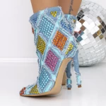 Botine Dama cu Toc subtire 3ZW9 Albastru » meishop.life