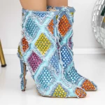 Botine Dama cu Toc subtire 3ZW9 Albastru » meishop.life