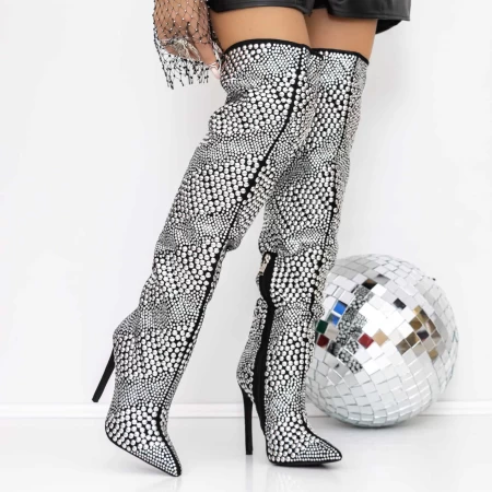 Cizme Dama cu Toc subtire 3ZW2 Negru » meishop.life