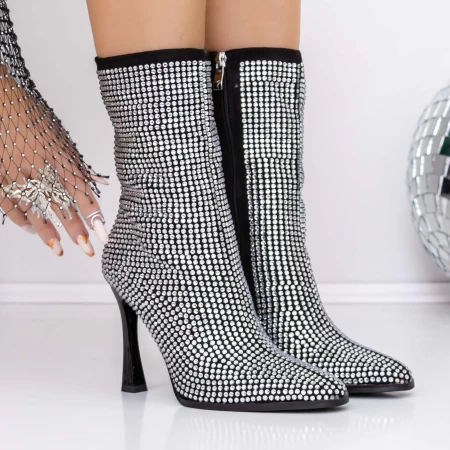 Botine Dama cu Toc subtire 3ZW3 Negru » meishop.life