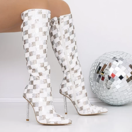 Cizme Dama cu Toc subtire 3ZW7 Alb » meishop.life
