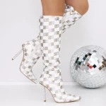 Cizme Dama cu Toc subtire 3ZW7 Alb » meishop.life