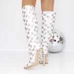 Cizme Dama cu Toc subtire 3ZW7 Alb » meishop.life