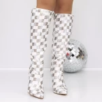 Cizme Dama cu Toc subtire 3ZW7 Alb » meishop.life