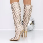 Cizme Dama cu Toc subtire 3ZW7 Auriu » meishop.life