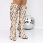 Cizme Dama cu Toc subtire 3ZW7 Auriu » meishop.life