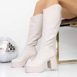 Cizme Dama cu Toc gros 3YL7 Bej » meishop.life