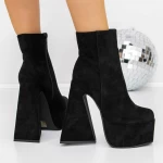 Botine Dama cu Toc gros si platforma 3QF8 Negru » meishop.life