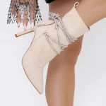 Botine Dama cu Toc subtire 3XKK30 Bej » meishop.life