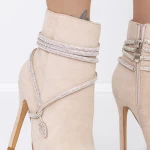 Botine Dama cu Toc subtire 3XKK32 Bej » meishop.life