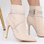 Botine Dama cu Toc subtire 3XKK32 Bej » meishop.life