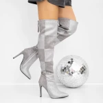 Cizme Dama cu Toc subtire 3JF12 Gri » meishop.life
