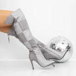 Cizme Dama cu Toc subtire 3JF12 Gri » meishop.life