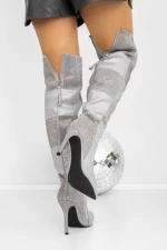 Cizme Dama cu Toc subtire 3JF12 Gri » meishop.life
