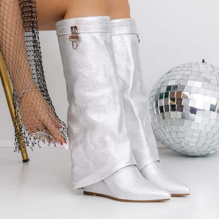 Cizme Dama cu Platforma 3JF7 Argintiu » meishop.life