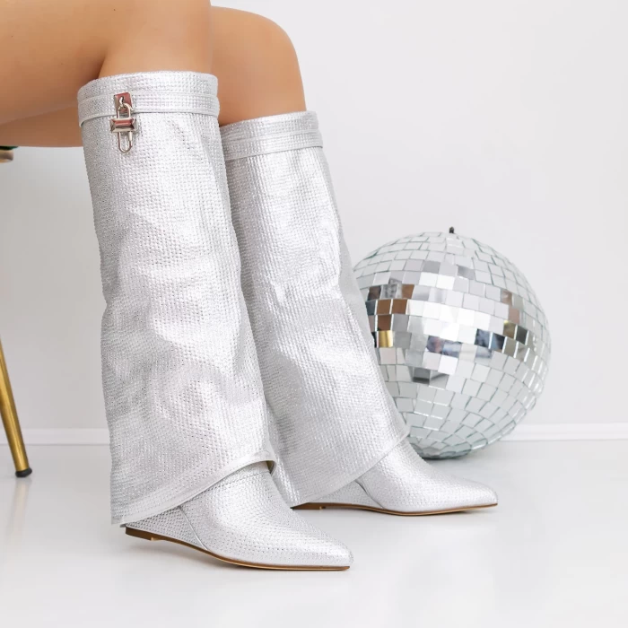 Cizme Dama cu Platforma 3JF7 Argintiu » meishop.life