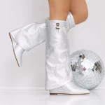 Cizme Dama cu Platforma 3JF7 Argintiu » meishop.life