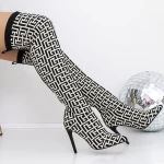 Cizme Dama cu Toc subtire 3JF9 Negru » meishop.life