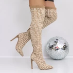 Cizme Dama cu Toc subtire 3JF9 Bej » meishop.life