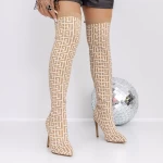 Cizme Dama cu Toc subtire 3JF9 Bej » meishop.life