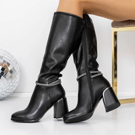 Cizme Dama cu Toc gros 3C10 Negru » meishop.life