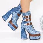 Botine Dama cu Toc gros si platforma 3C5 Albastru » meishop.life