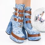Botine Dama cu Toc gros si platforma 3C5 Albastru » meishop.life